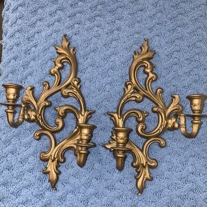 2 Vintage Syroco  Hollywood Regency Style Double Arm Wall Sconces